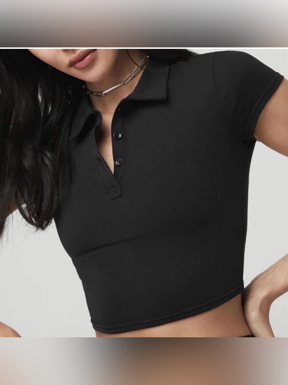 Aritzia Tna Black Cropped Polo Top - Women's Slim Fit cotton chill match